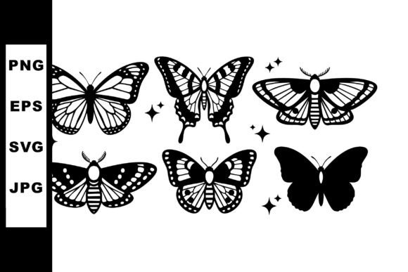 Butterfly Silhouettes with Decorative St: Graphics and Illustrations for Digital Sellers