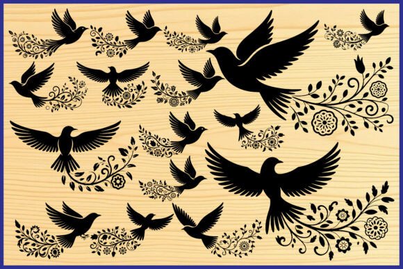 Decorative Bird Silhouette Pattern Art: Graphics for Creative Projects