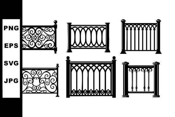 Decorative Black Wrought Iron Fence Pane Graphics