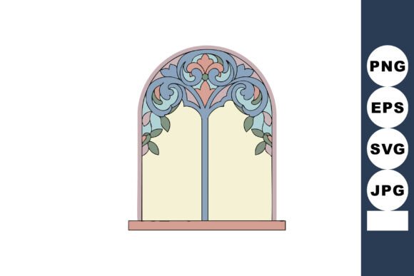 Decorative Gothic Style Window Frame Wit: Graphics and Illustrations