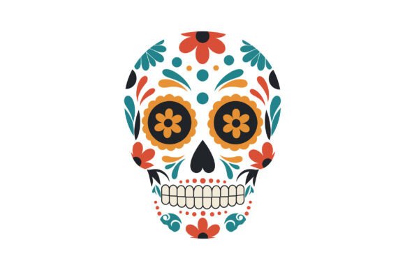 Decorative Sugar Skull with Colorful Flo: Graphics & Illustrations