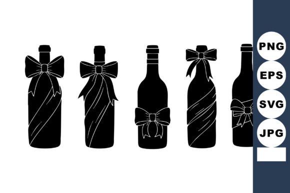 Decorative Wine Bottles with Bows and Ri: Graphics and Illustrations for Branding