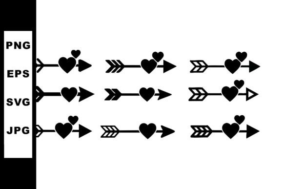 Heart Arrow Icons Set Decorative Romanti Graphics