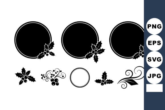 Holly Berry Round Frames with Decorative Graphics