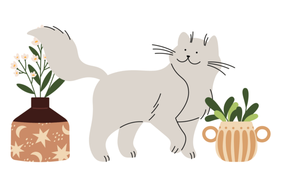 Home Garden Cat. Decorative Greenery Wit Graphics