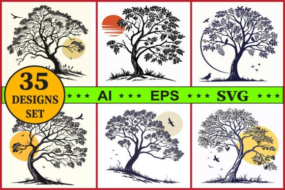 Nature Decorative Tree Silhouette Set