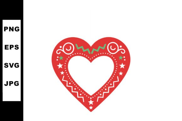 Red Heart with Decorative White and Green Graphics