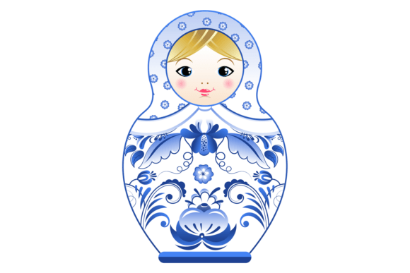 Russian Doll with Decorative Blue Orname: Graphics for Local Business Branding