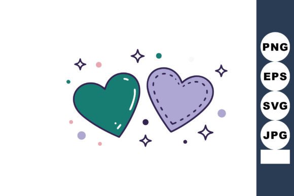 Two Decorative Hearts Vector with Stars