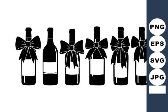 Wine Bottles with Decorative Bows Vector